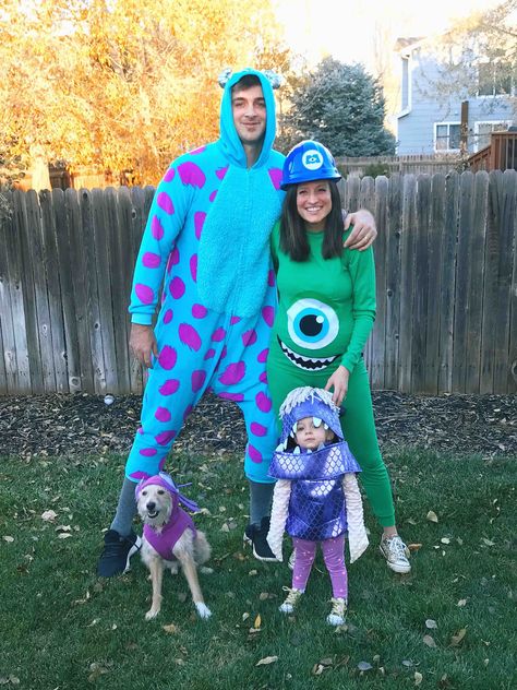 Monsters Inc Maternity Costume, Dog Monsters Inc Costume, Monsters Inc Family Costume Pregnant, Monsters In Costumes, Monsters Inc Family Costume For 4, Monsters Ink Family Halloween Costumes, Monsters Inc Dog Costume, Monsters Inc Family Halloween Costumes, Monsters Inc Halloween Costume Families