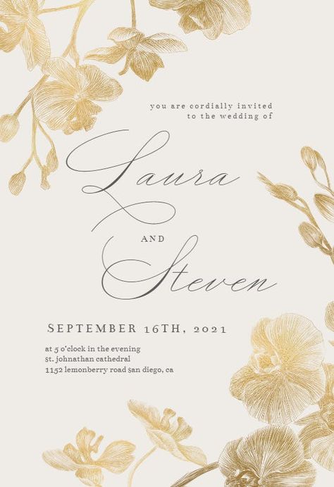 Orchid Wedding Invitations, Digital Wedding Invitations Templates, Free Wedding Invitation Templates, Gold Orchid, Digital Invitations Wedding, Greetings Island, Orchid Wedding, Wedding Invitation Card Design, Digital Wedding Invitations