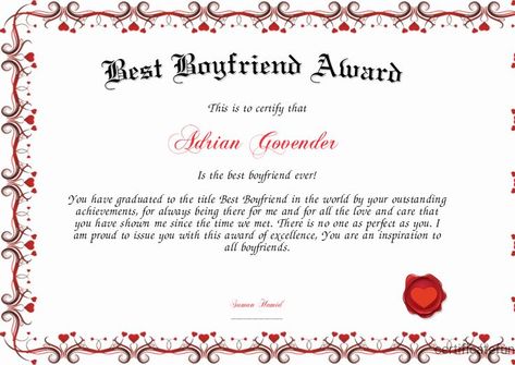 Fantastic Best Boyfriend Certificate Template Best Boyfriend Award Certificate, Best Boyfriend Certificate, Boyfriend Certificate, Best Boyfriend Award, Boyfriend Bucket Lists, Couples Gift Ideas, Certificate Maker, Business Writing Skills