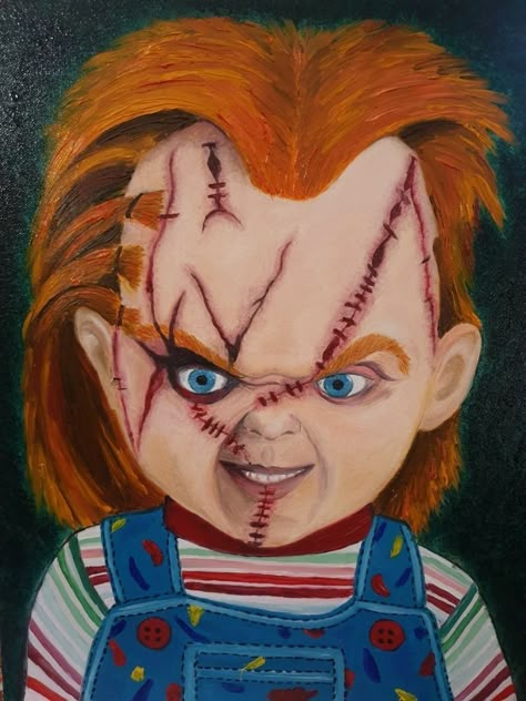 Chucky Painting Easy, Chucky Painting Canvas, Chucky Painting, Lightbulb Crafts, Alien Painting, Halloween Canvas Paintings, Scary Drawings, Arte Alien, Pop Art Canvas