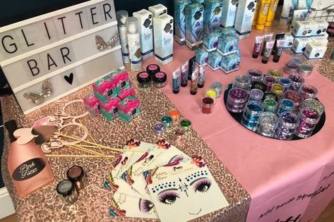 Glitter Bar Ideas, Glitter Station, Wedding Entertainment Ideas, 40th Birthday Themes, Glitter Table, Glitter Bar, 30th Party, Cosmetic Grade Glitter, Taylor Swift Birthday