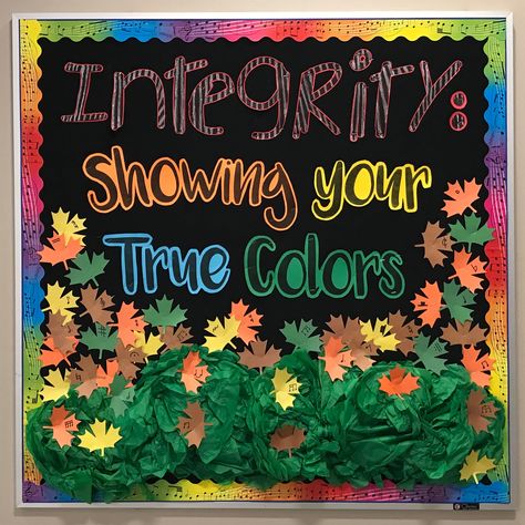 Integrity Bulletin Board for my music room! Integrity Bulletin Board, Generic Bulletin Board Ideas, Integrity Bulletin Board Ideas, Values Art, Umbrella Project, School Values, Staff Bulletin Boards, Teacher Swag, School Signage