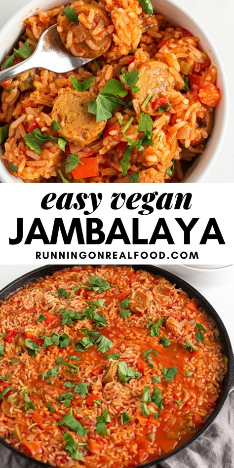 Vegetarian Sausage Recipes, Vegan Bell Pepper Recipes, Vegetarian Jambalaya, Vegan Jambalaya, Vegan Summer Recipes, Jambalaya Recipe, Food Vegetarian, Bell Pepper Recipes, Vegan Sausage