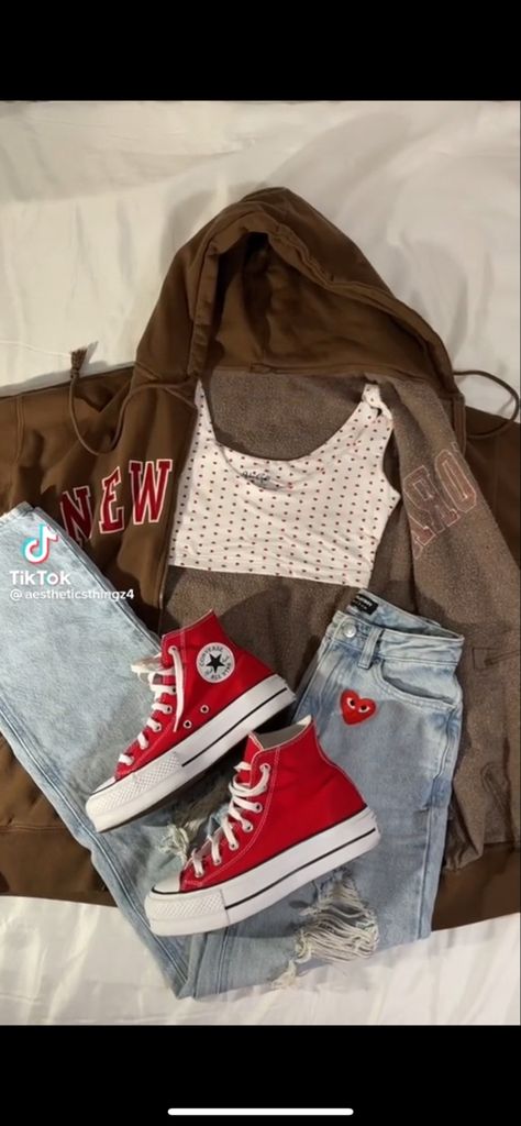 Cute Converse Outfits, Red Converse Outfit, Converse Outfits, Converse Outfit, School Fit, Red Converse, Downtown Outfits, Fresh Cherries, Outfits With Converse