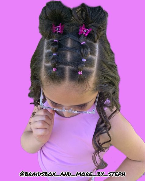 Polybands Hairstyle, Easy Rubber Band Hairstyles For Kids, Girls Hairstyles With Headband, Toddler Rubber Band Hairstyles, Tiny Rubber Bands Hairstyles, Mini Rubber Band Hairstyles, Rubber Band Hairstyles Natural Hair Kids, Dance Recital Hairstyles, Rubberband Hairstyles Kids