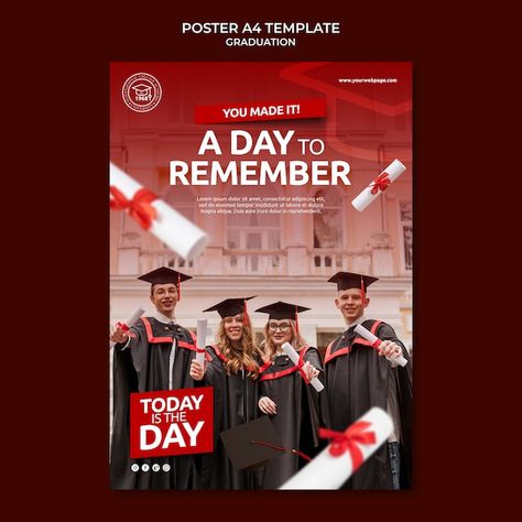 Realistic poster graduation template | Free Psd #Freepik #freepsd #playbill #learning-poster #education #graduation-poster Graduation Poster, Graduation Templates, Graduation Design, A Day To Remember, Graduation Day, Poster Template, Graphic Design Posters, Free Psd, Graphic Resources