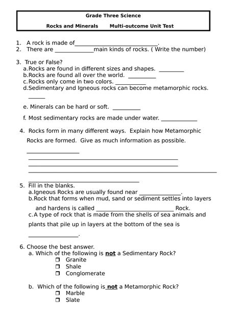 Rocks and Minerals unit test Resource Preview Minerals Worksheet, Worksheets 3rd Grade, Adverbs Worksheet, Types Of Rocks, Primary Science, Third Grade Science, Math Instruction, Rock Types, Homeschool Schedule