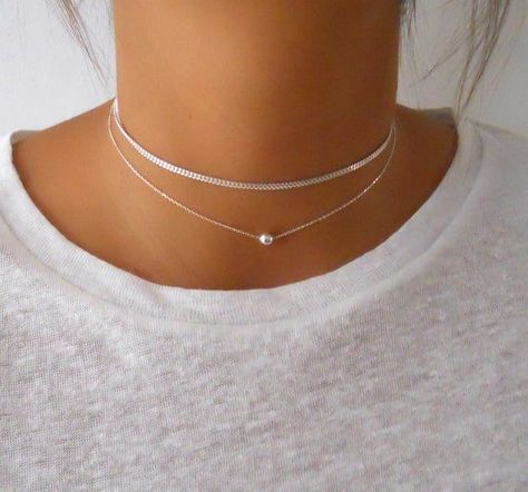 71a58e8cb75904f24cde464161c3e766desc52569979ri Short Silver Necklace, Silver Necklace Simple, Sterling Silver Choker, Silver Choker Necklace, Diamond Solitaire Necklace, Gold Necklace Set, Silver Choker, Choker Necklaces, Simple Necklace