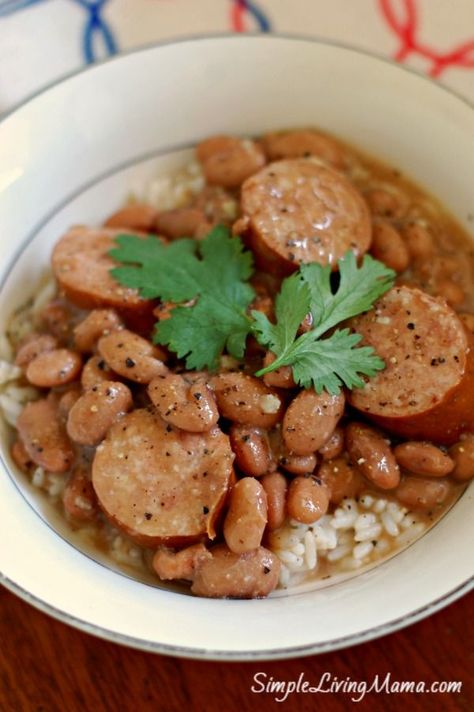 Pinto beans and rice with cilantro Beans Rice And Sausage, Rice With Cilantro, Pinto Beans And Rice, Rice With Sausage, Mexican Beans, Pinto Bean Recipes, Beans And Sausage, Pinto Bean, Sausage Recipe