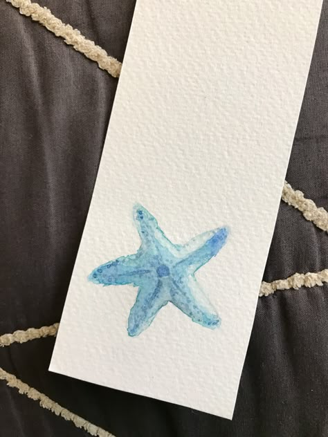 Beach Bookmark Watercolor, Easy Beach Watercolor Paintings, Beachy Watercolor Ideas, Sea Bookmark, Starfish Watercolor, Watercolour Beach, Watercolour Bookmarks, Easy Flower Painting, Learn Watercolor Painting