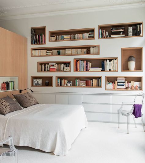 Inset Shelves In Wall, Grey Floorboards, Paris Bedroom, Plywood Furniture, Bedroom Furniture Design, Dresser Decor, Furniture Design Modern, Shabby Chic Decor, Interior Decoration