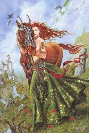 Art by Briar Celtic Heroes, Celtic Goddesses, Celtic Paganism, Celtic Deities, Irish Goddess, Pictures With Horses, Celtic Gods, Irish Mythology, Pagan Goddess