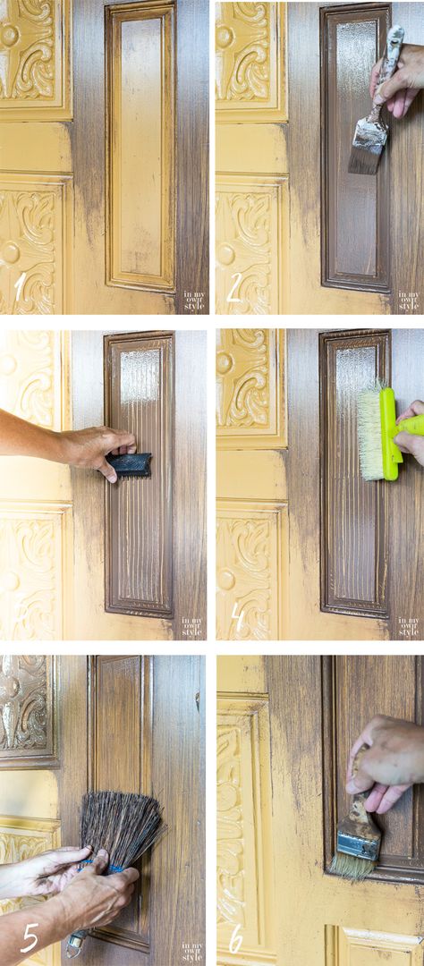 Give your home a bold new look in a few easy steps with this front door faux staining tutorial from Diane, of In My Own Style. Diane used a combination of KILZ Premium Primer and KILZ Complete Coat, in Golden Sunrise and Tonka Bean, to give her old front doors a faux woodgrain finish. Check out this article to see her full easy tutorial. Faux Wood Interior Door, Faux Wood Paint, Magnolia Style, Faux Wood Grain, Woodworking Garage, Golden Sunrise, Wood Exterior, Stained Doors, Woodworking Cabinets