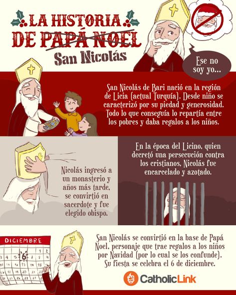 Infografía: La historia de San Nicolás | Catholic-Link Feast Of Saint Nicholas, Real Santa Claus, Santa Claus Story, St Nicholas Day, Constantine The Great, Saint Quotes Catholic, San Nicolas, Faith Formation, Religious Images