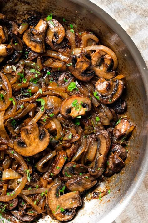 Caramelized onions and mushrooms for burgers or for steak are amazing. So delicious you can even make them by themselves. Simple recipes are great and I show how to sauté them with a full video. Mushrooms For Burgers, Shrimp With Sauce, Gourmet Plating, Steak Tenderizer, Best Twice Baked Potatoes, Mushroom Steak, Keto Mushrooms, Caramelized Onions And Mushrooms, Mushroom Side Dishes