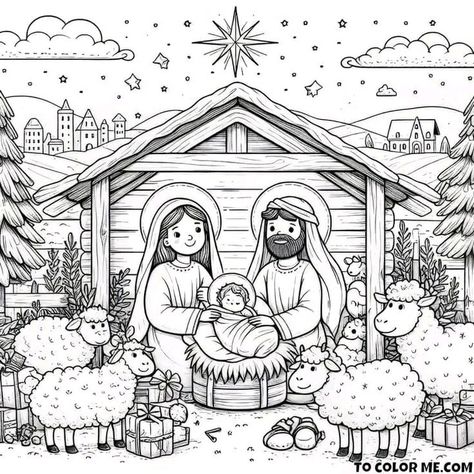 Nativity Colouring Printables, Nativity Scene Coloring Pages For Kids, Nativity Scene Drawing Simple, Nativity Scene Coloring Pages, Church Coloring Pages, Kids Christmas Coloring Pages, Christmas Colouring Pages, Nativity Coloring Pages, Sunday School Coloring Pages