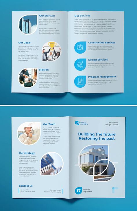 Building Company Bifold Brochure Template Bifold Design Brochure, Bifold Brochure Design, Company Brochure Design, Proposal Design, Building Company, Program Management, Company Brochure, Brochure Layout, Building Companies