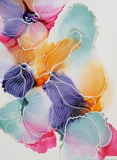 Abstract Flowers Print, Arte Doodle, Alcohol Ink Painting, Cat Air, Alcohol Ink Art, Alcohol Inks, Ink Painting, Abstract Flowers, Abstract Watercolor