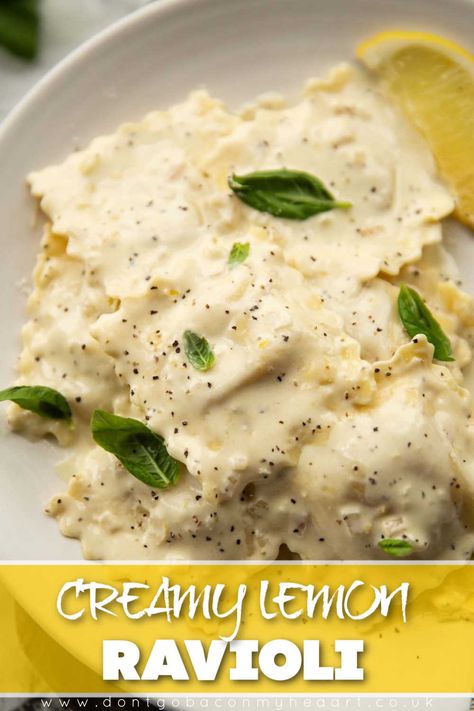 This creamy lemon ravioli is so luxuriously delicious yet so simple to make! Creamy Sage Baked Ravioli, Ravioli Lemon Butter Sauce, Quick Ravioli Recipes, Lemon Ravioli Sauce, Recipes Using Cheese Ravioli, Sauce For Lemon Ricotta Ravioli, Creamy Lemon Sauce For Pasta, Lemon Ricotta Ravioli Sauce, Lemon Ricotta Ravioli