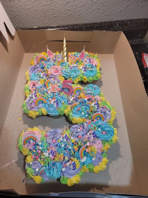 Number 5 Unicorn Cupcake Cake, 5 Cupcake Cake Number, Number 5 Cupcake Cake, 5 Cupcake Cake, Unicorn Cupcake Cake, 5 Birthday Cake, Monogram Cupcakes, 5th Birthday Cake, Give Me Five