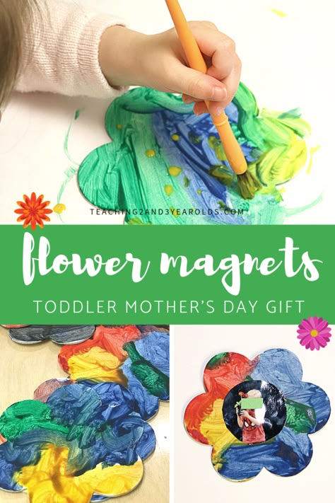 Looking for a super simple toddler Mother's Day gift? Paint a flower canvas piece, add the child's photo and a magnet, and you have a sweet keepsake for mom! #toddler #mothersday #gift #art #mom #paint #keepsake #magnet #AGE2 #teaching2and3yearolds Art Ideas For Toddlers, Ideas For Canvas, Paint Activities, Paint A Flower, Mother's Day Crafts For Kids, Mother's Day Theme, Easy Mother's Day Crafts, Mother's Day Projects, Art Mom