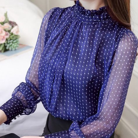 Item Type: Blouse Material: Polyamide Gender: Women Collar: Stand Sleeve Style: Lantern Sleeve Sleeve Length: Full Clothing Length: Regular Package Includes: 1 x Pc Size Info: Size Shoulder (cm / inch) Bust (cm / inch) Sleeve Length (cm / inch) Length (cm / inch) S 36 / 14.17 90 / 35.43 57 / 22.44 61 / 24.02 M 37 / 14.57 94 / 37.01 58 / 22.83 62 / 24.41 L 38 / 14.96 98 / 38.58 59 / 23.23 63 / 24.80 XL 39 / 15.35 102 / 40.16 60 / 23.62 64 / 25.20 XXL 40 / 15.75 106 / 41.73 61 / 24.02 65 / 25.59 Long Sleeve Womens Tops, Chiffon Lace Blouse, Chiffon Shirt Blouse, Woman Top, Straight Clothes, Perfect Blouse, Tops And Blouses, Lace Chiffon, Chic Blouses