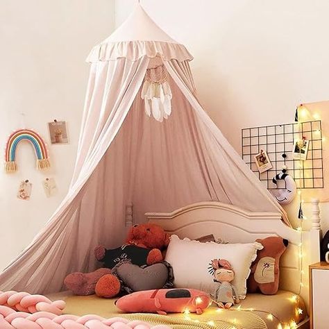 Amazon.com: Kertnic Decor Canopy for Kids Bed, Soft Smooth Playing Tent Canopy Girls Room Decoration Princess Castle, Dreamy Mosquito Net Bedding, Children Reading Nook Canopies in Home (Night Sky-Ruffle) : Home & Kitchen Girls Canopy, Girls Bed Canopy, Kids Bed Canopy, Princess Canopy Bed, Princess Room Decor, Children Reading, Pink Girl Room, Kids Canopy, Tent Canopy