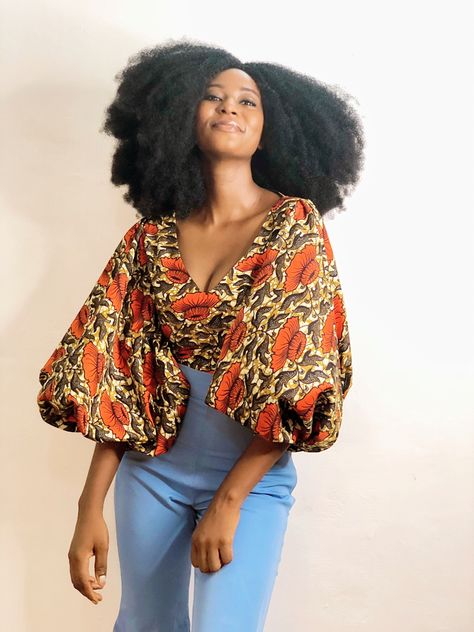 Puffy Sleeve Top Outfit, Puffy Sleeve Tops, Korean Womens Fashion, Sleeves Tutorial, Traditional Tops, Puffy Sleeve Top, Ankara Clothing, African Print Tops, African Wear Dresses