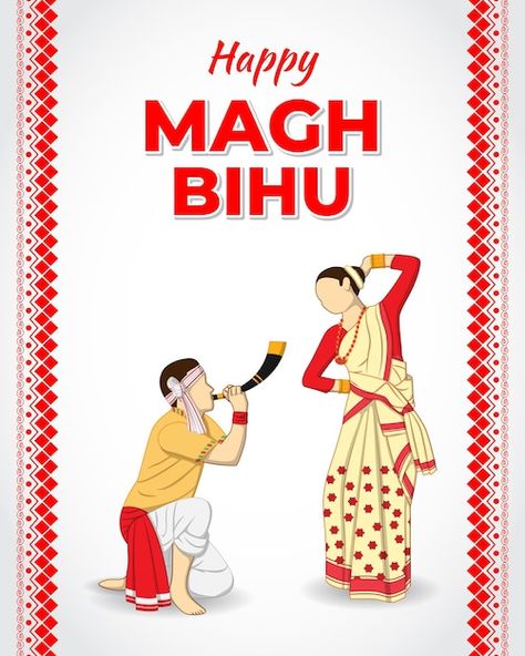 Bihu Festival Poster, Bihu Festival Creative Ads, Magh Bihu Photo, Magh Bihu Drawing, Bihu Festival, Magh Bihu, India Festival, 8 Birthday, Dancing Drawings