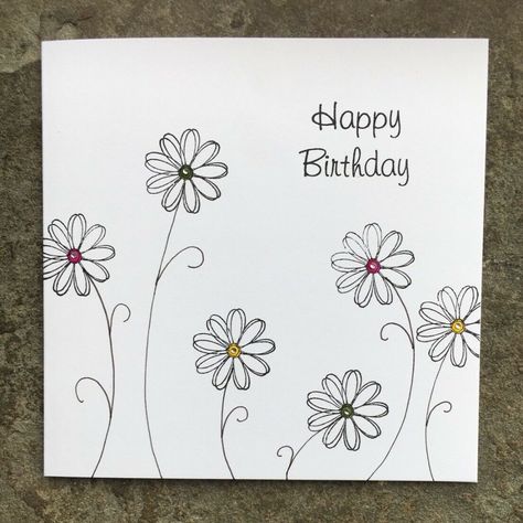 Calligraphy Birthday Card, Calligraphy Birthday, Happy Birthday Mum Cards, Sister Cards, Mum Daughter, Calligraphy Cards, Card Flowers, Simple Birthday Cards, Easy Cards