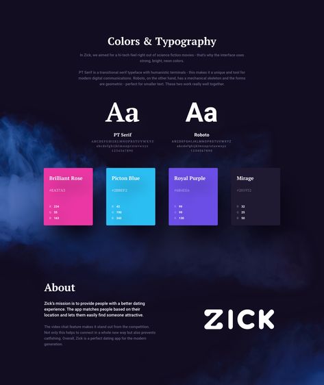 Zick App on Behance Purple Branding, Flat Color Palette, Ui Color, Gradient Color Design, Purple Palette, Color Design Inspiration, Purple Neon, Brand Color Palette, Swipe Right