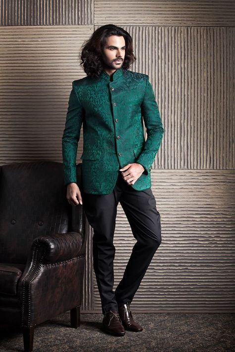 Green Brocade Bandhgala Jodhpuri Suits For Men, Mens Wear Wedding, Groom Dress Men, Men's Ethnic Wear, Men Fashion Casual Shirts, List Of Things, Fashion Suits, Mens Fashion Suits, Reception Dress