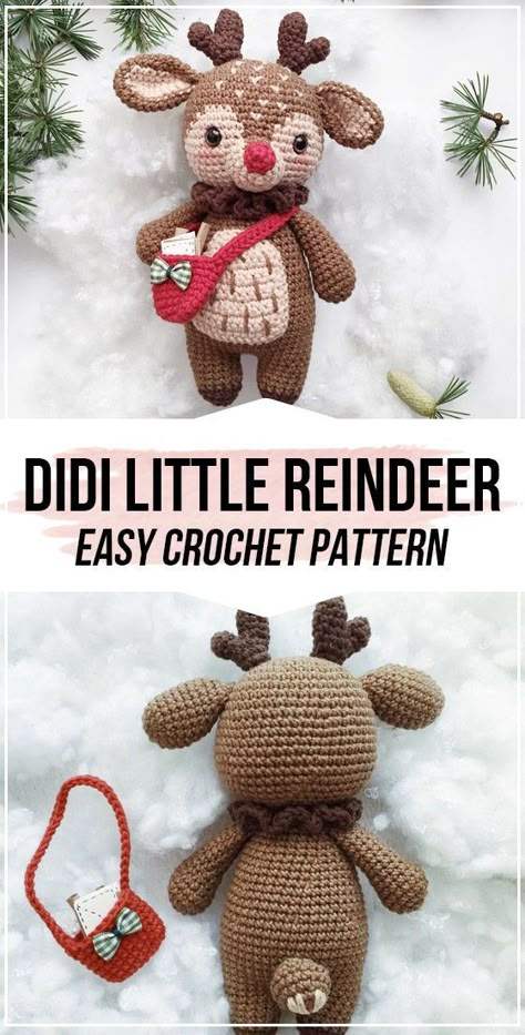 crochet Didi the Little Reindeer free pattern - best crochet amigurumi pattern for beginners curated by shareapattern.com Crocheted Stuffed Animals, Reindeer Pattern, Crochet Geek, Crochet Xmas, Crochet Christmas Decorations, Crochet Amigurumi Free Patterns, Holiday Crochet, Crochet Amigurumi Free, Christmas Crochet Patterns