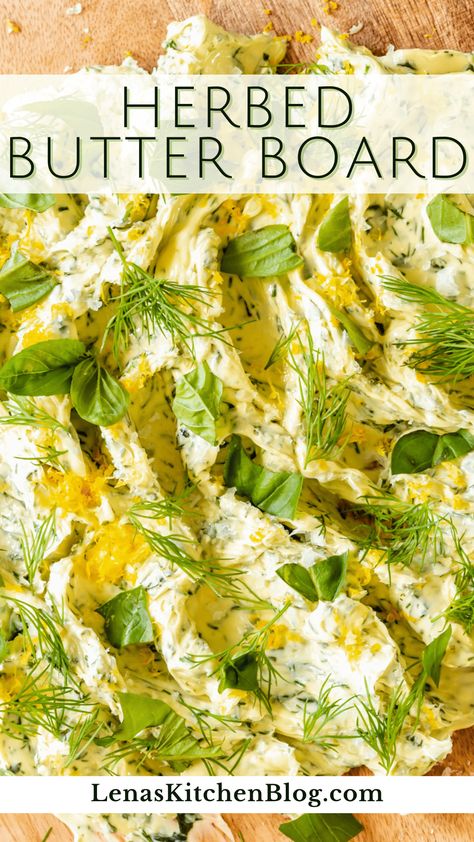 Herb Butter Board, Herb Appetizers, Spicy Butter Board, Butter Board Savory, Butter Board Recipes, Cream Cheese Charcuterie Board, Savory Butter Board, Bread Charcuterie Board, Butter Boards Charcuterie