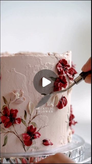 Flower Painted Cake, Sugar Flower Cake, Bridesmaid Things, Wedding Cake Tutorial, Floral Cake Design, Art Reels, Sugar Flowers Cake, Acrylic Flower Painting, Baking Decorating