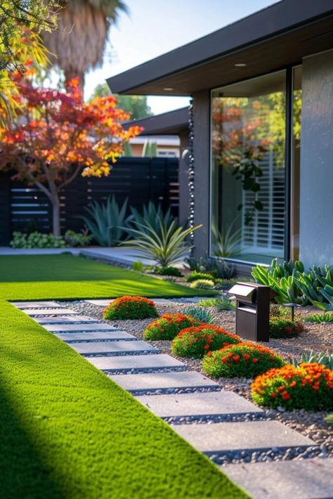 Minimal Low Maintenance Landscaping, Artificial Turf Front Yard, Backyard Turf Landscaping, Turf Front Yard, Turf Landscaping, Artificial Turf Landscaping, California Landscaping, Turf Backyard, Low Maintenance Front Yard