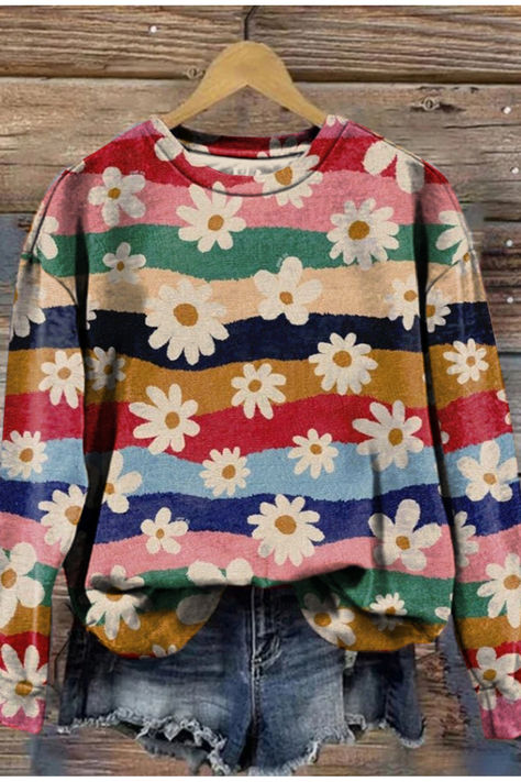 Sweatshirt Women Casual, Autumn Clothing, Soft Autumn, Graphic Sweaters, Clothing Stores, Women Sleeve, Knit Sweatshirt, Print Pullover, Printed Sweatshirts