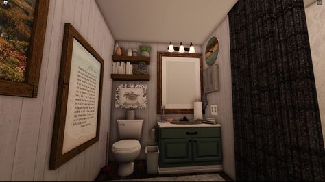 Bloxburg Rustic Bathroom, Bloxburg Photo Ids Bathroom, Bloxburg 2 By 3 Bathroom, Bloxburg Toilet Ideas, Bloxburg Toilet, Coquette Bloxburg House Bathroom, Bloc Burg Bathroom, Blocksburg House, Bloxburg Decor