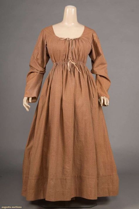 Auctions by Date Simple Brown Dress, 1790s Dress, 1810s Dress, 1820s Dress, 1820 Dress, Regency Hair, 1880s Dress, 1820 Fashion, 1800s Clothing