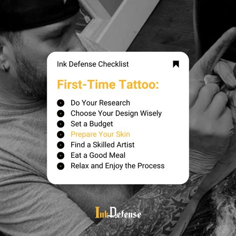 Thinking about getting your first tattoo? Exciting times! 🎉 But before you dive in, here's a quick checklist to make sure you're totally prepared.

 #tattoos #checklist #firsttattoo #tatts Tattoo Preparation Tips, Tattoo Checklist, First Tattoo Tips, Before Tattoo, Tattoo Preparation, First Time Tattoos, Tattoo Tips, Time Tattoos, First Tattoo