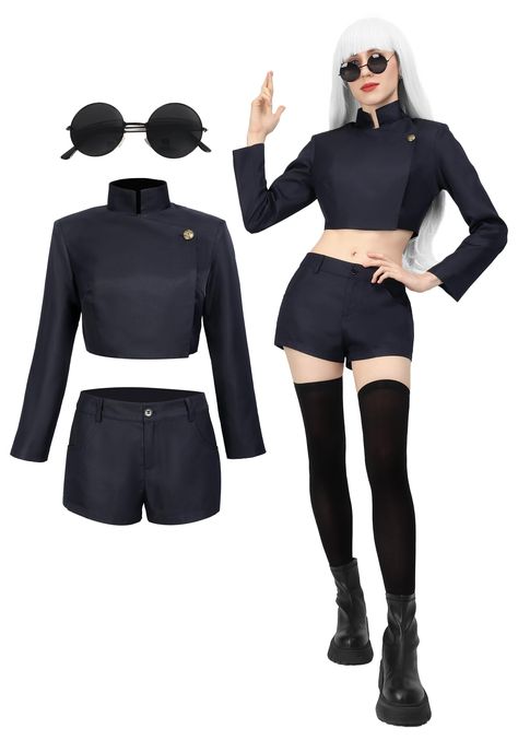 PRICES MAY VARY. Package Including: Jacket + shorts + tights + glasses Material: Uniform cloth,not easily wrinkled and comfortable to wear Costume design: Features a high waist jacket, shorts, uniforms inspired by character costumes Female Version Occasion：Suitable for Satoru cosplay, Christmas, costume parties, and everyday wear, etc. Tips: It is not recommended to machine wash. Soak it in cold or warm water for a while, then wash it off, if you have any questions, please let us know  Package I Anime Character Costumes, Female Cosplay Ideas, Cosplay Ideas Women, Character Halloween Costumes, Easy Cosplay, Shorts Tights, Uniform Jacket, Hot Halloween Outfits, Womens Cosplay