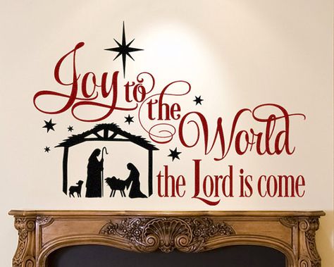 Rustic Christmas Decorations Joy to the World Nativity Scene Nativity Scene Wall Display School, Nativity Vinyl Decal, Christmas Glass Blocks, Nativity Christmas Cards, Vinyl Decal Diy, Christmas Signs Diy, Ward Christmas Party, Christmas Nativity Set, Christmas Church