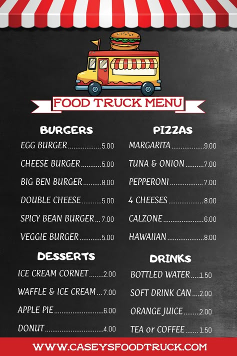 Food Truck Menu Template Unique Food Truck Ideas, Food Truck Party, Food Truck Business Plan, Foodtrucks Ideas, Bbq Food Truck, Starting A Food Truck, Food Truck Menu, Printable Menu Template, Truck Business