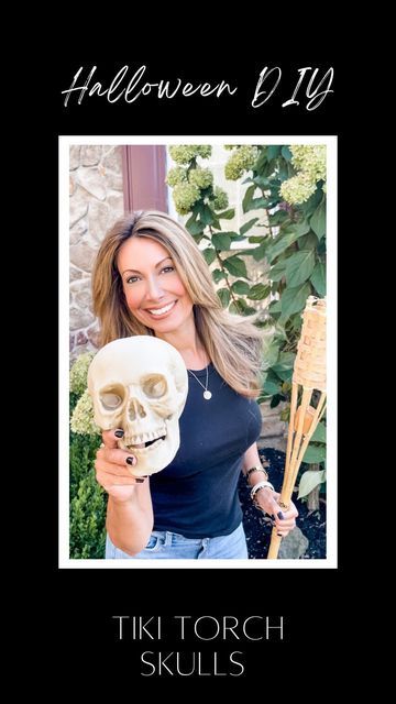 Janine Graff Qvc, Skull Tiki Torch Diy, Halloween Tiki Torches, Diy Tiki Torch, Tiki Torches Diy, Janine Graff, Torches Diy, Landscape Beds, Tiki Decor