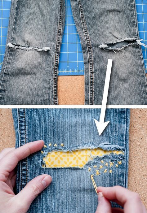 Cute ways to patch up your clothes! ~ A great list of DIY style, clothing and life hacks every girl should know! Everything from organization to bra straps! Tips for teens and women. Listotic.com Life Hacks Every Girl Should Know, Mending Clothes, Sewing Projects Clothes, Clothing Tips, Sashiko Embroidery, Visible Mending, Diy Upcycle, Sew Ins, Jeans Diy