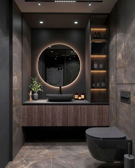 Rate this bathroom design from 1 to 10 ♠️ - By: @studionacrt - #bathroomdesign #black #dark #bathroomdecor #bathroom #bath #design… | Instagram Bathroom Dark Tiles, Dark Small Bathroom, Dark Small Bathroom Ideas, Dark Marble Bathroom, Moody Bathroom, Dark Tile, Bathroom Bath, Marble Bathroom, Bath Design