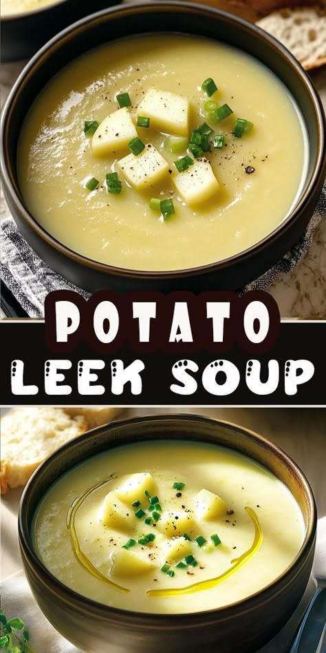 Velvety smooth and full of flavor, this Potato Leek Soup is a classic comfort dish you’ll love! 🥔🍵 Perfect for chilly evenings or as an elegant starter, it’s simple to make and packed with wholesome ingredients. Add crusty bread for the ultimate cozy meal. #PotatoLeekSoup #SoupSeason #ComfortFood #HealthyRecipes #ClassicSoups 🍂 Potatoe Leek Soup Recipe, Patato Soup, Classic Potato Soup Recipe, Classic Potato Soup, Potato Leek Soup Recipe, The Best Potato Soup, Potato Soup Recipes, Homemade Potato Soup, Leeks Soup Recipes