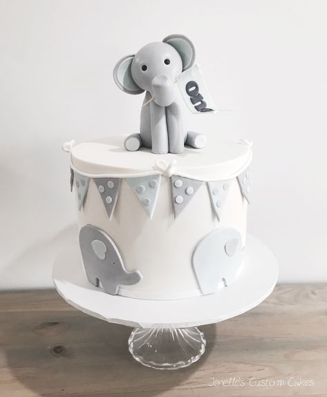 Birthday Cake Elephant Theme, Elephant Theme Cake, Elephant Birthday Cake, Elephant Birthday Cakes, Teddy Bear Birthday Cake, Baby Shower Cakes Neutral, Boys 1st Birthday Cake, Elephant Cake, Elephant First Birthday