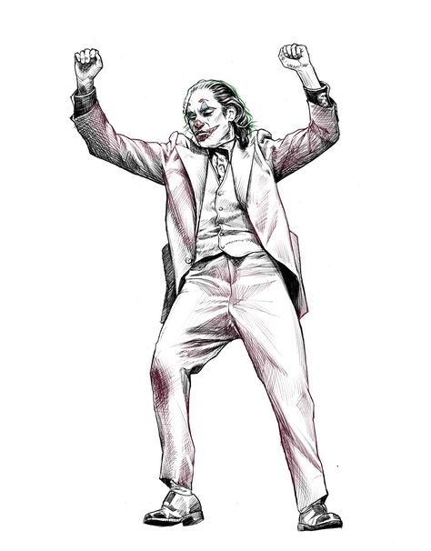 Dancing Joker on Behance Dancing Sketch, Joker Art Drawing, 3 Jokers, Joker Sketch, Joker Arthur Fleck, Joker Cartoon, Dancing Drawing, Dance Tattoo, Joker Tattoo Design