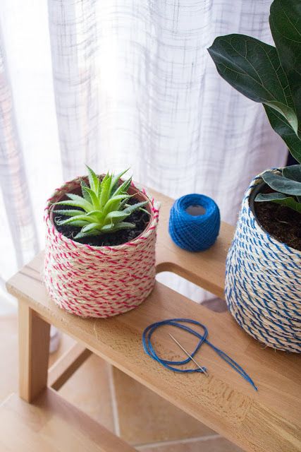 DIY Macramé Rope Coil Vase Covers Coil Vase, Plants Arrangement, Diy Macramé, Fiddle Leaf Tree, Pots Plants, Arty Ideas, Cute Storage, Rope Diy, Pot Cover